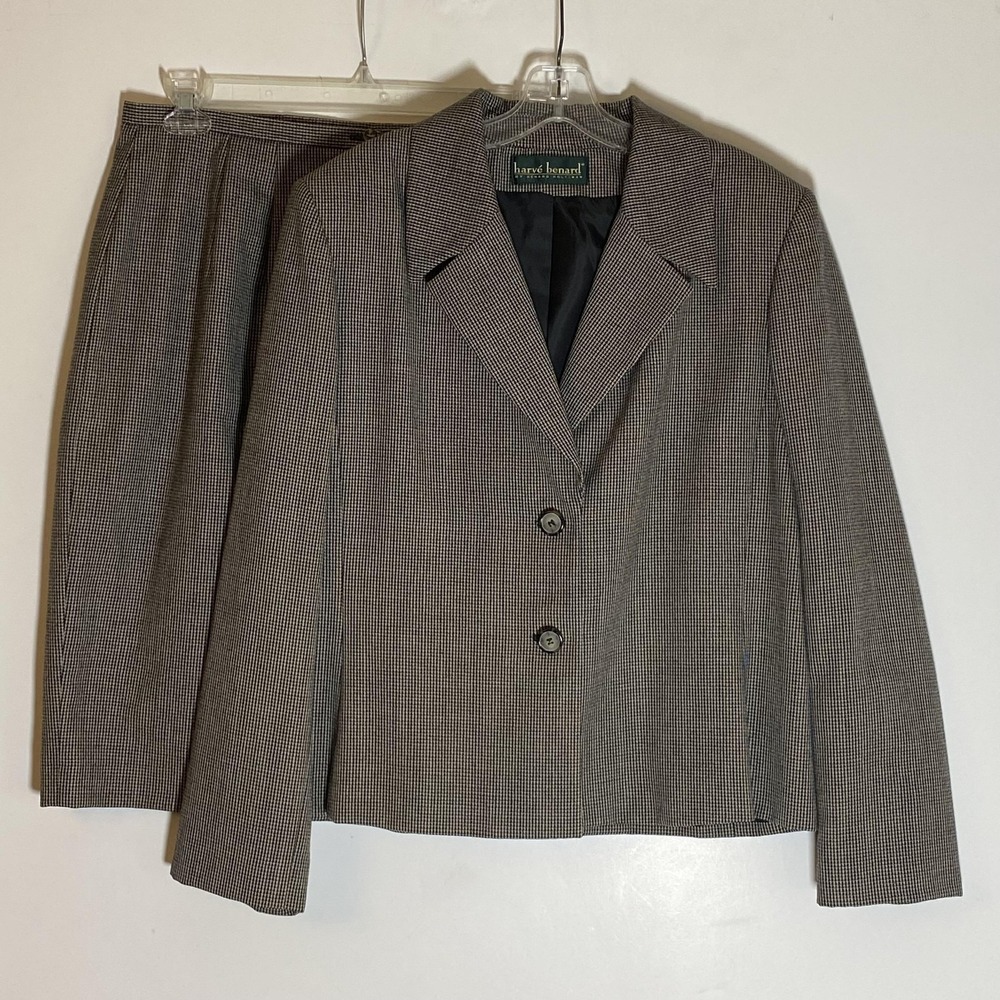 Harve Benard Skirt Suit Womens 16 Brown Houndstooth 2 Piece Lined Office Work